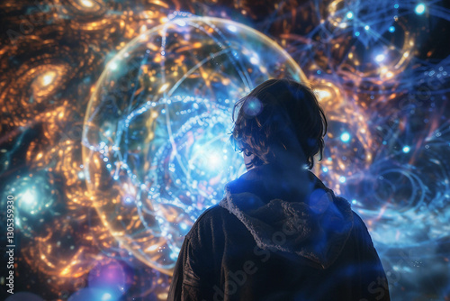 Generative AI Close-Up of a Time Traveler Exploring Cosmic Portal Across Space and Time