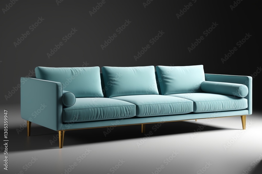 Fototapeta premium a close up of a blue couch with a black background