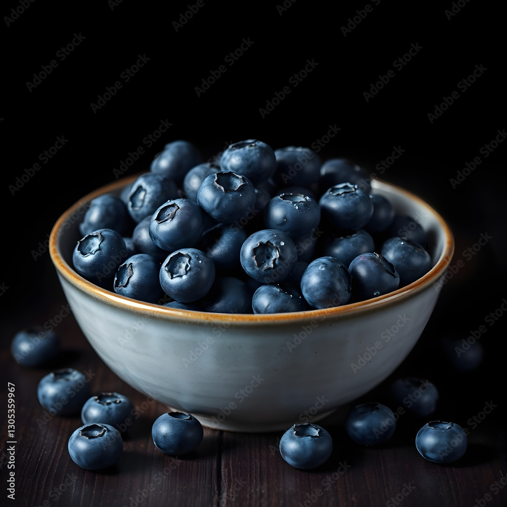 A bowl with bluberries on the rustic table A bowl with bluberries on the rustic table