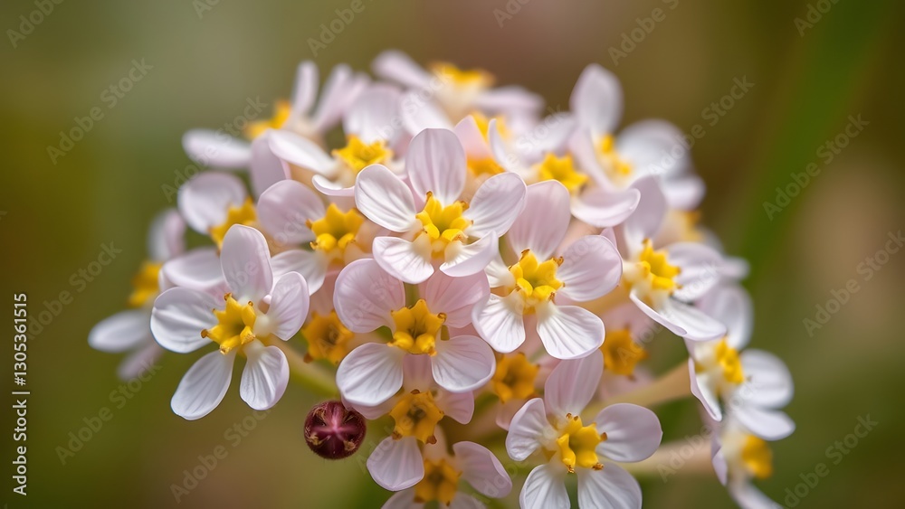 Obraz premium A close-up view of delicate pink and yellow flowers, showcasing their intricate petals and vibrant colors against a soft, natural background, capturing the beauty of nature in bloom.