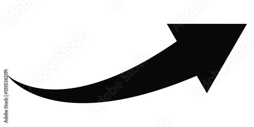 Black arrow icon. Long curved arrow icon on white background. Long arrow. Curved arrow.