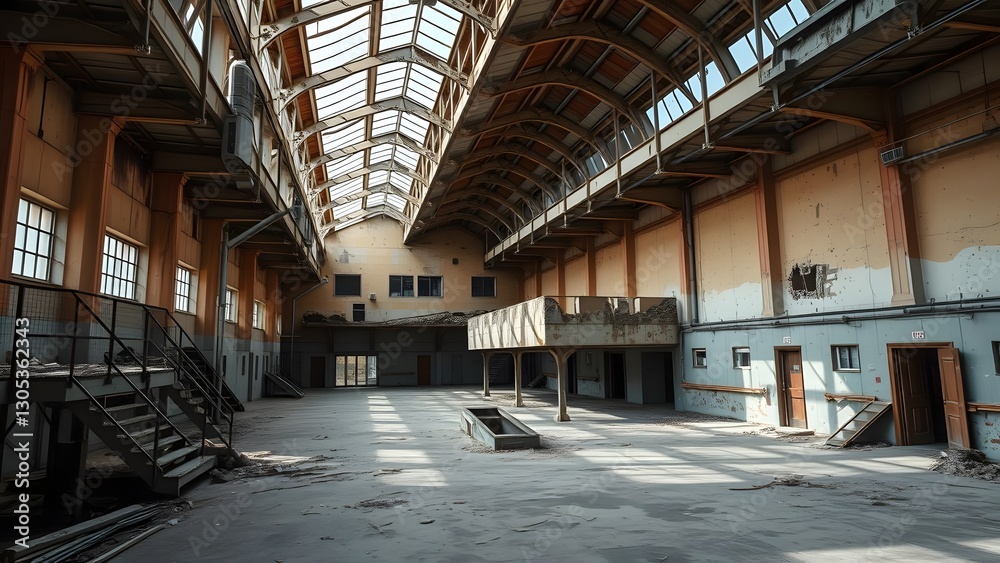 An abandoned warehouse interior showcasing vast open space with industrial architecture, characterized by decay and nostalgia, inviting exploration of its forgotten history and unique atmosphere. An abandoned warehouse interior showcasing vast open space with industrial architecture, characterized by decay and nostalgia, inviting exploration of its forgotten history and unique atmosphere.