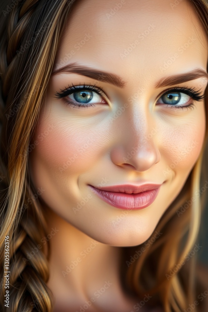 Beautiful Woman with Braided Hair and Blue Eyes Beautiful Woman with Braided Hair and Blue Eyes
