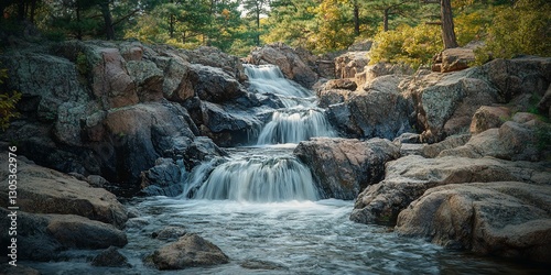 Cascading Waterfall Over Rocks in Sioux Falls South Dakota Nature
