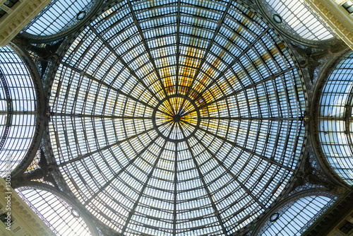 Galleria Umberto I dome showing intricate glass and metalwork in Naples, Italy