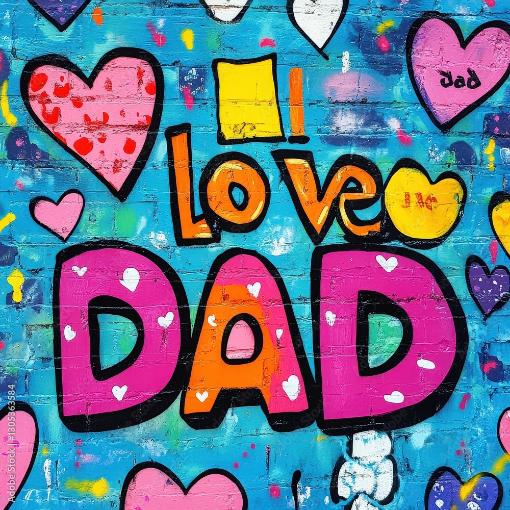 Fototapeta premium i love dad graffiti art colorful and vibrant urban street design with bold lettering and playful hearts