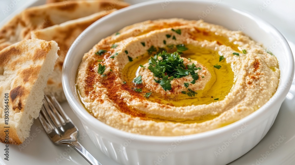 Creamy Hummus with Pita Bread and Olive Oil Creamy Hummus with Pita Bread and Olive Oil