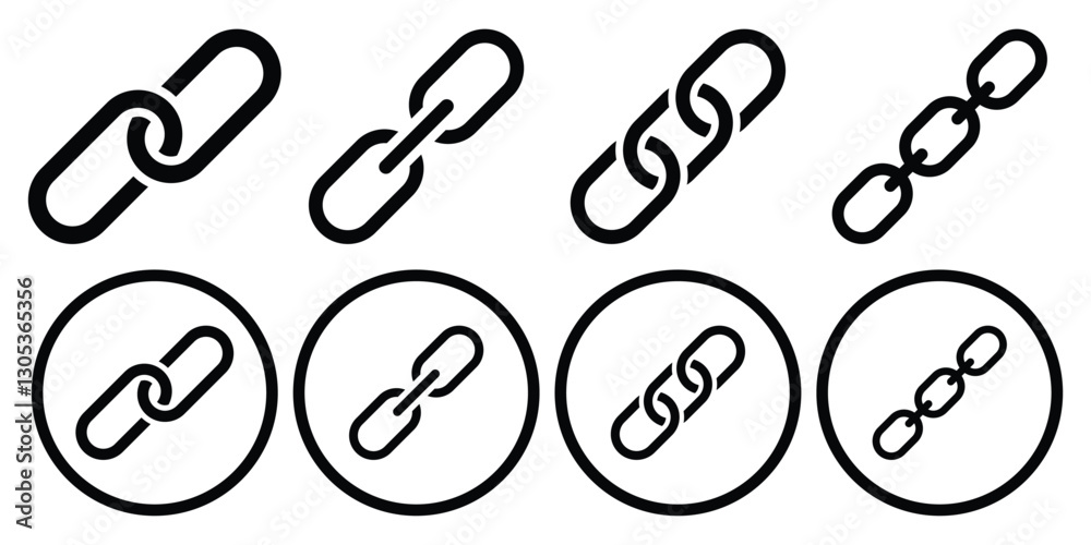 Link icon set. Hyperlink icon. Set web link icon black color isolated on white background.