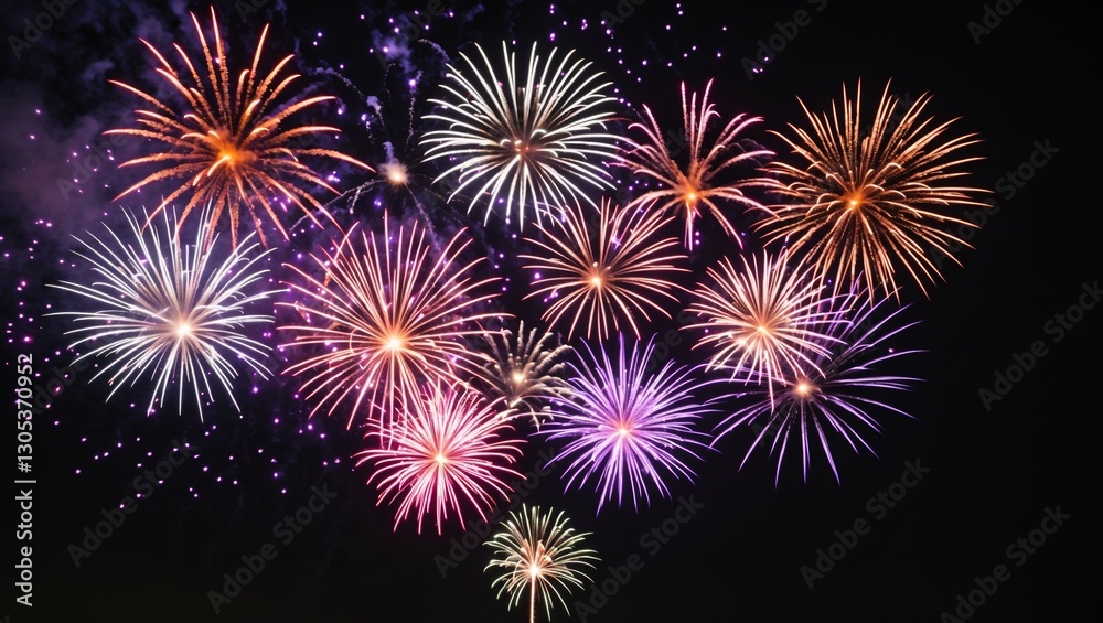 Spectacular fireworks display in night sky Spectacular fireworks display in night sky
