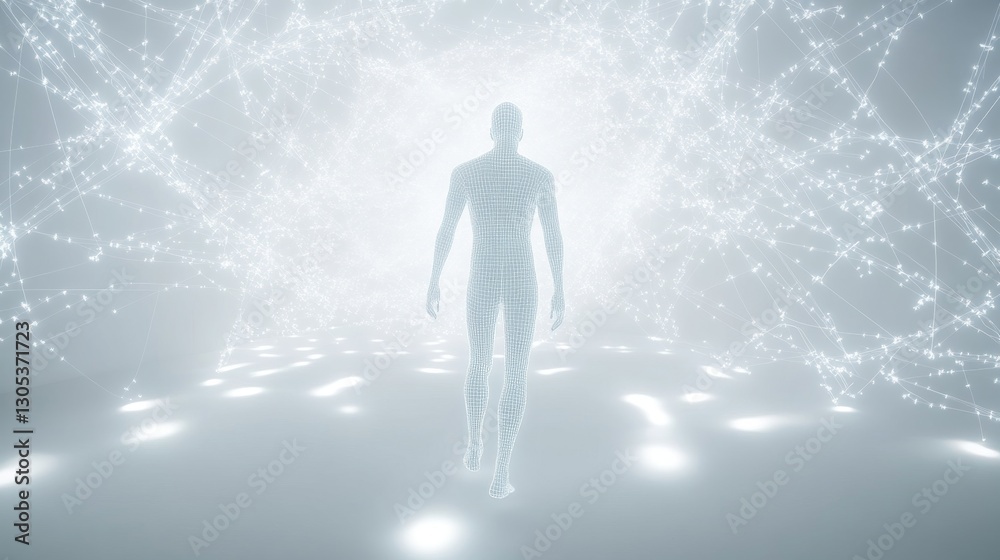 Abstract figure in a luminous, ethereal environment. Abstract figure in a luminous, ethereal environment.
