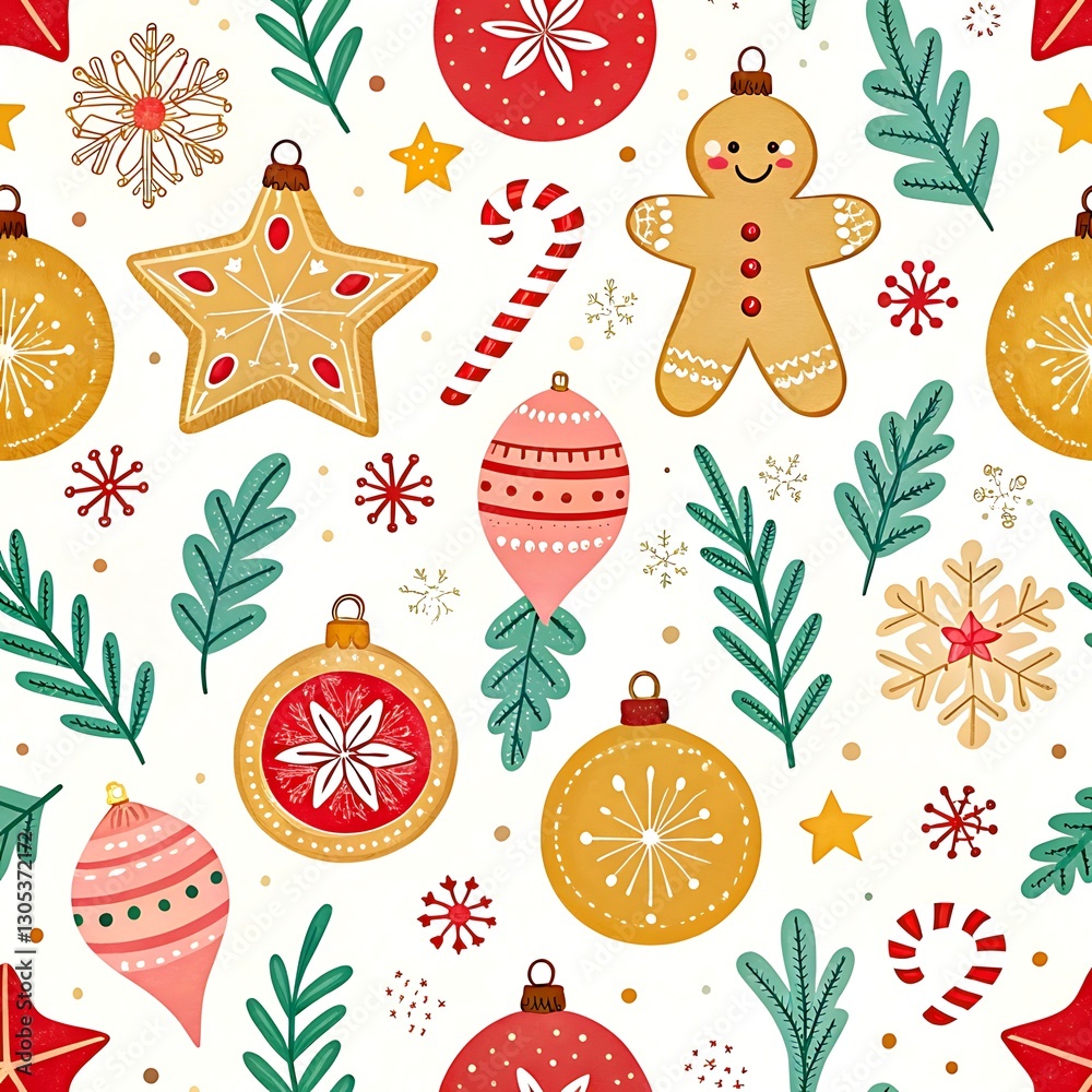 Charming christmas ornament seamless pattern festive gingerbread man design red art cute gold pink Charming christmas ornament seamless pattern festive gingerbread man design red art cute gold pink