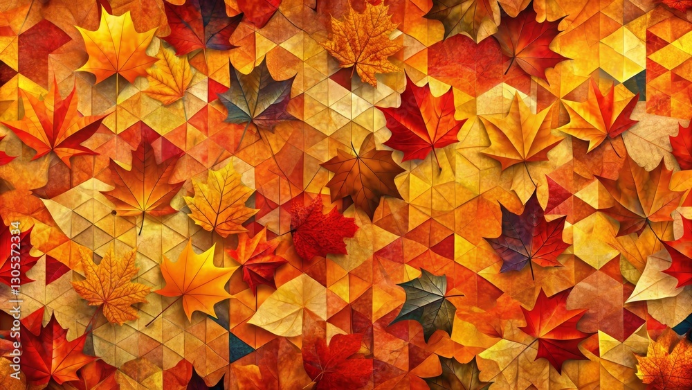 Autumnal Foliage Arranged on a Geometric Patterned Surface Featuring Vibrant Hues and Intricate Leaf Details Autumnal Foliage Arranged on a Geometric Patterned Surface Featuring Vibrant Hues and Intricate Leaf Details