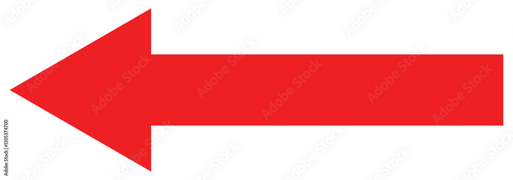 Large red long arrow icon. Long arrow pointing to the left isolated on a white background. Large red long arrow icon. Long arrow pointing to the left isolated on a white background.