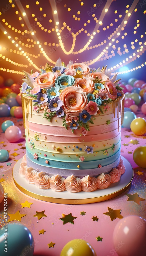 Fototapeta premium Pastel Party: Birthday Cake Delight