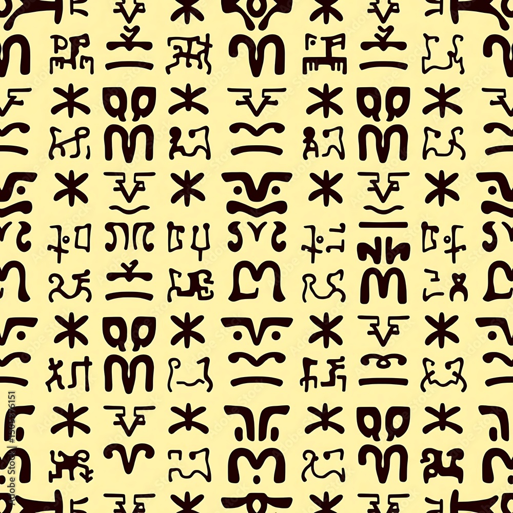 Ancient Script Pattern: a repeating pattern of stylized, ancient script on a soft, golden background. Ancient Script Pattern: a repeating pattern of stylized, ancient script on a soft, golden background.