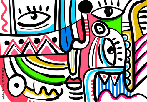 abstract face illustration in a contemporary cubism style. 