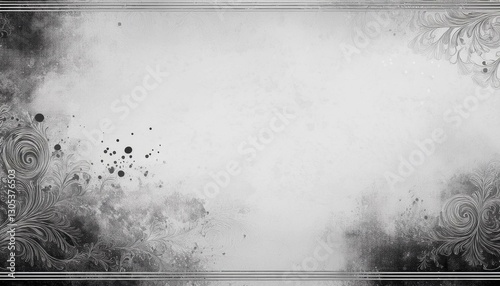 white background texture black white and gray spots and dots in old vintage grunge pattern on border abstract white paper design