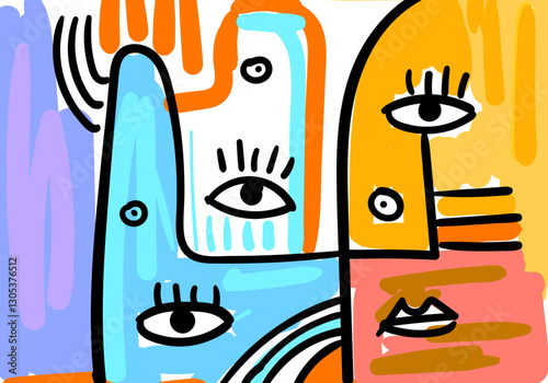 abstract face illustration in a contemporary cubism style. 