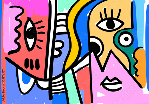 abstract face illustration in a contemporary cubism style. 