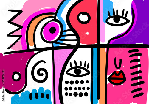 abstract face illustration in a contemporary cubism style. 
