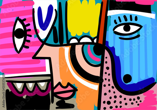 abstract face illustration in a contemporary cubism style. 
