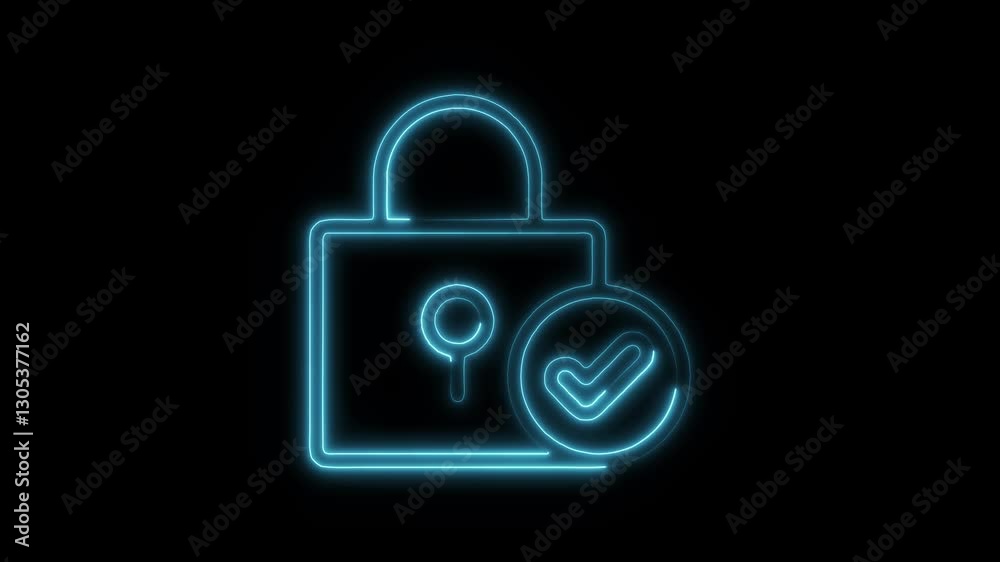 Glowing neon locked, icon isolated on black background. HD Video motion graphic animation icon Glowing neon locked, icon isolated on black background. HD Video motion graphic animation icon