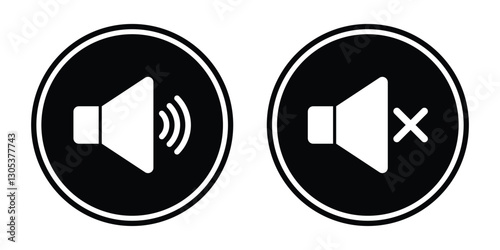 Sound on off icons vector in line style. Sound volume and mute icon. Sound icon, Speaker icons, Volume icons, Vector illustration.