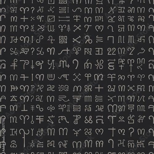 Ancient Script: A repeating pattern of mysterious symbols evokes a sense of historical intrigue, each glyph a potential key to forgotten knowledge and civilizations. 