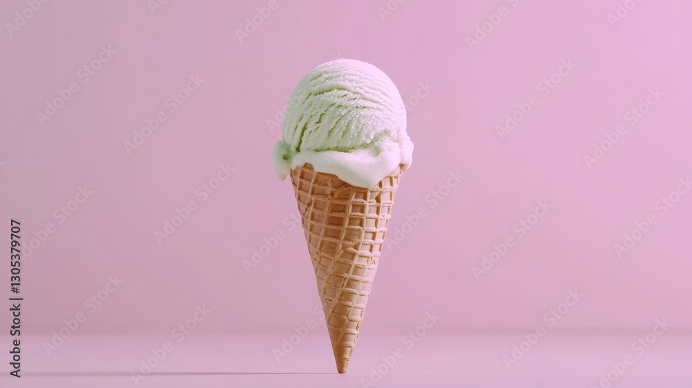 Mint Ice Cream Cone on Pink Background Mint Ice Cream Cone on Pink Background