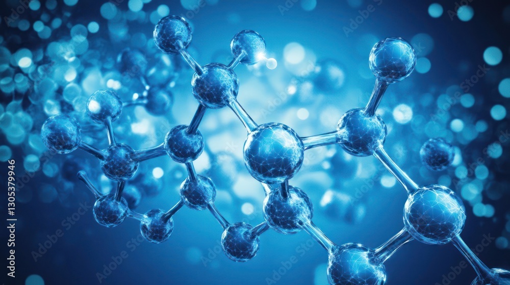 Abstract 3D Molecular Structure in Blue
