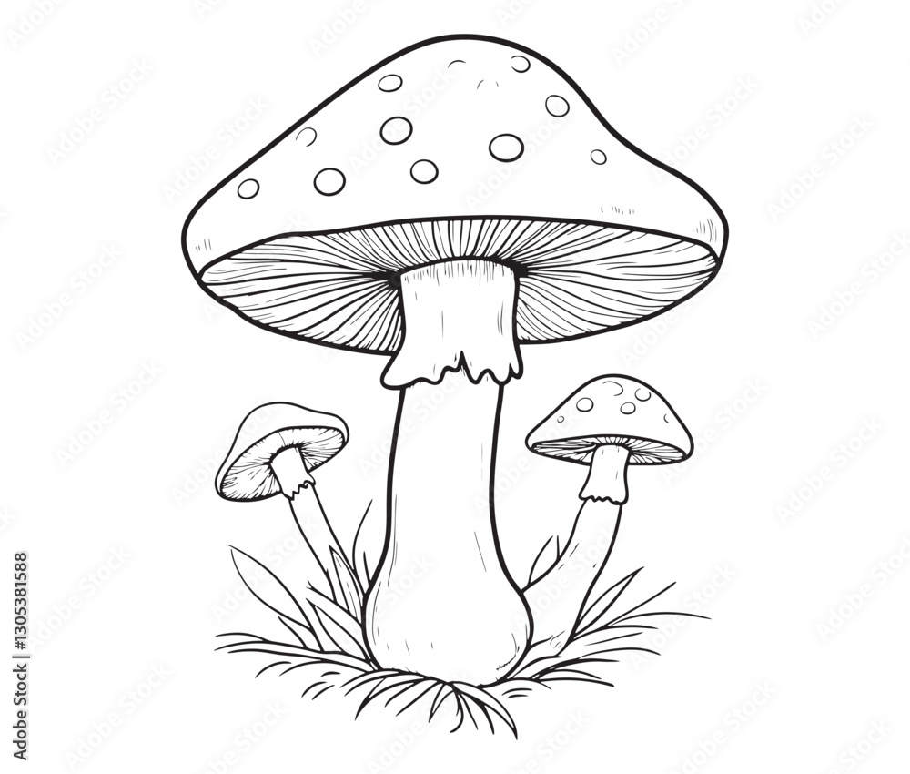 Cartoon mushrooms on a white background. Hand-drawn mushroom illustration, nature-inspired art Cartoon mushrooms on a white background. Hand-drawn mushroom illustration, nature-inspired art