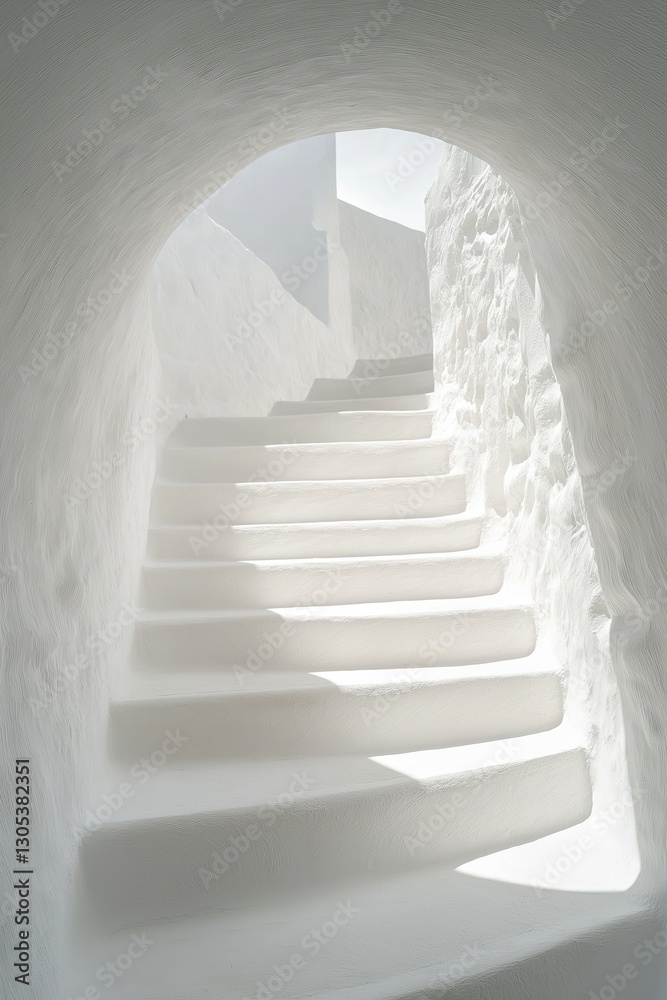 Obraz premium A beautifully lit white staircase leading to a serene space.
