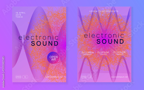 Edm Poster. Discotheque Design. Festival Cover. Pink Night Club Banner. Blue Music Magazine. Soundwave Audio Illustration. Sound Concert Template. Violet Edm Poster