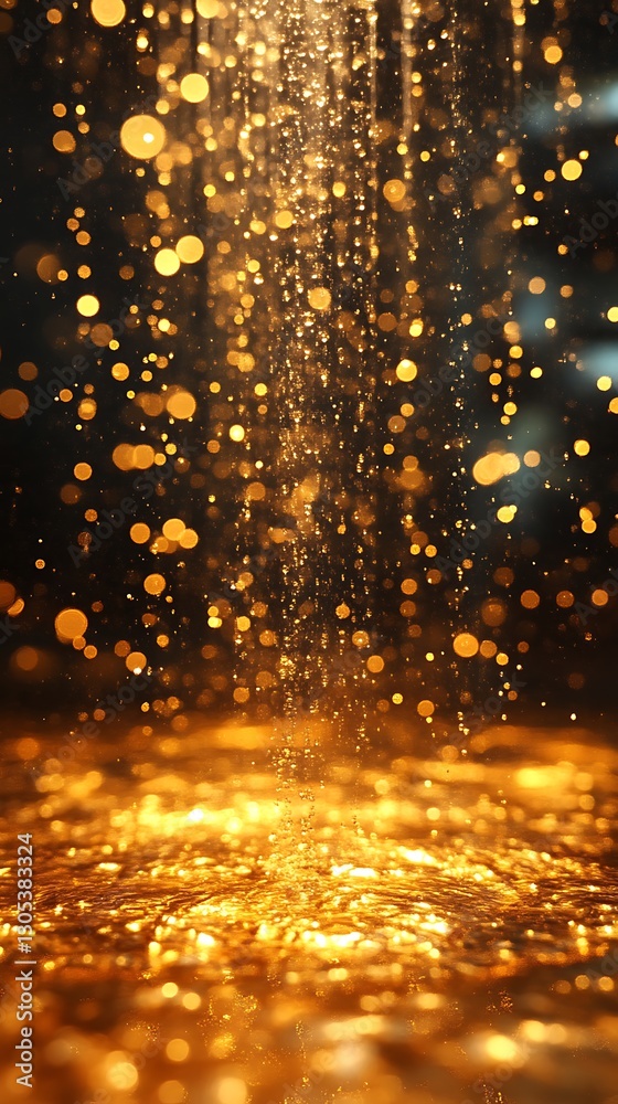 Naklejka premium Gold sparkles fall in dark space