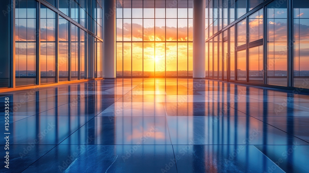 Empty Modern Office at Sunset Empty Modern Office at Sunset