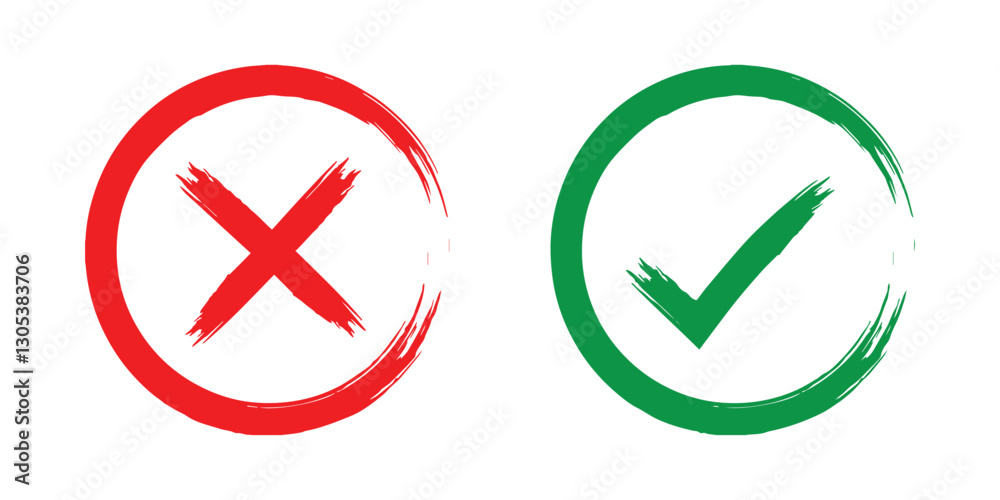 Tick and Cross sign elements. Vector buttons for vote, election choice, check marks, approval signs design. Red X and green OK symbol icons check boxes. Check list marks, choice options, survey signs. Tick and Cross sign elements. Vector buttons for vote, election choice, check marks, approval signs design. Red X and green OK symbol icons check boxes. Check list marks, choice options, survey signs.