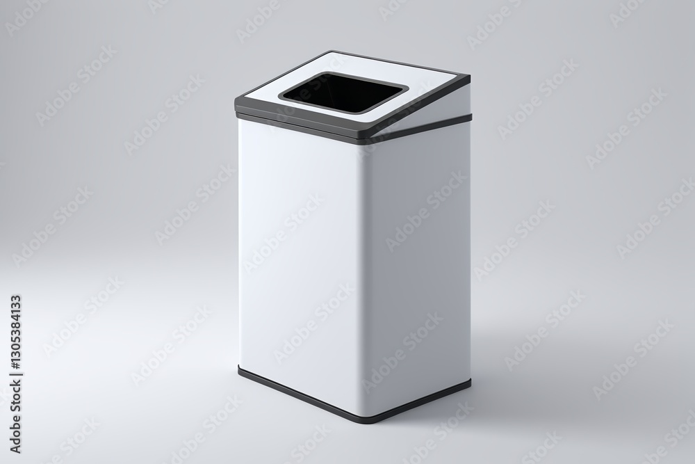 a close up of a white trash can with a black lid a close up of a white trash can with a black lid