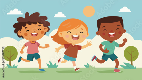 With big smiles and rosy the children play tag with a carefree abandon enjoying every moment of recess.. Vector illustration