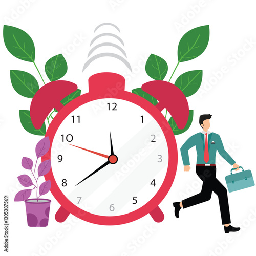 Businessman Rushing with Alarm Clock , Time Management Concept ,Adobe Illustration