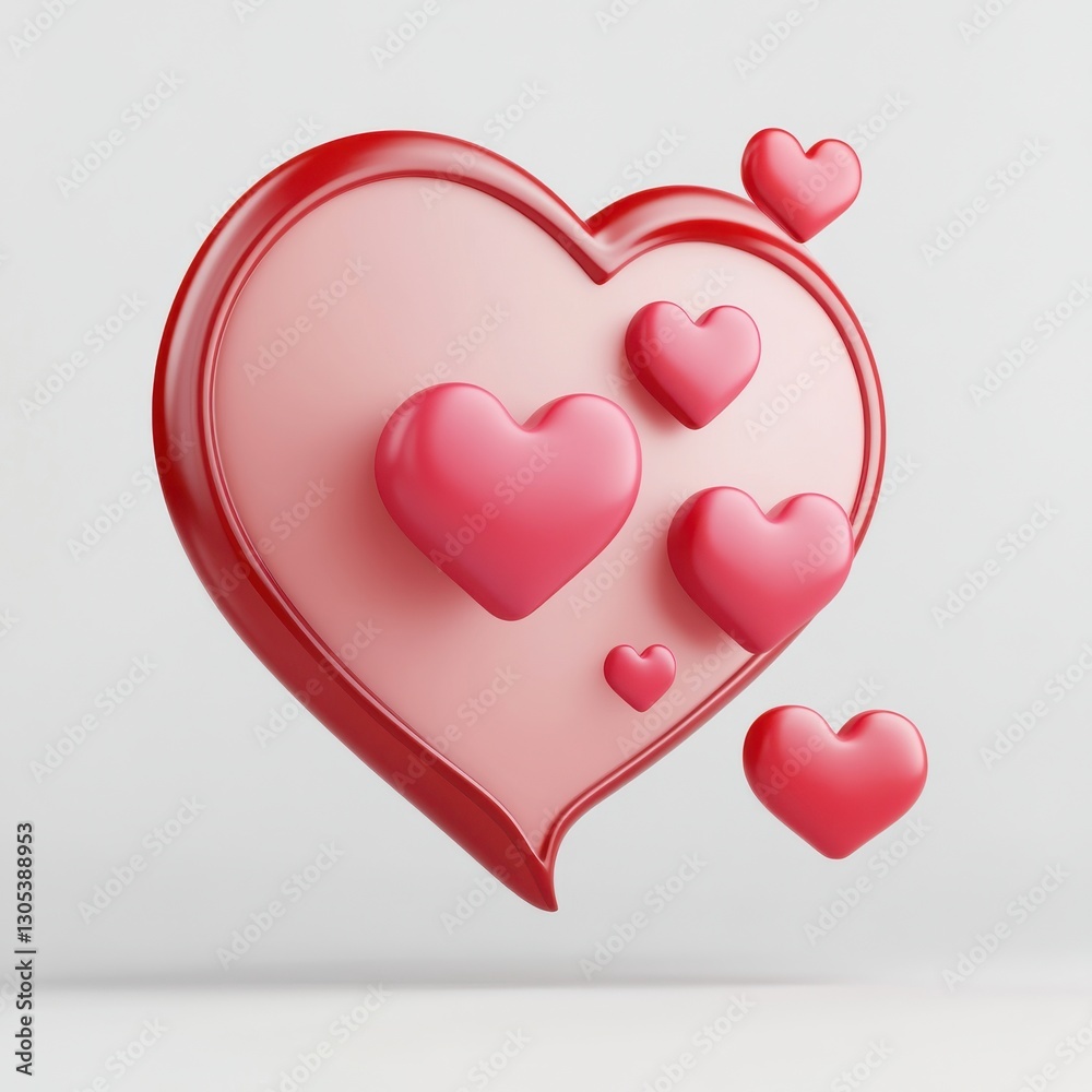 Romantic 3D Heart Shapes in Varying Sizes Showcasing Love and Affection with Soft Shadows on Light Background for Valentine’s Day or Love-Related Themes