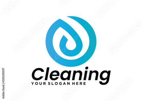 Cleaning service design with abstract water and circles isolated on white background