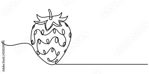 Vector strawberry with one line style and spots, Single continuous line drawing of organic strawberry for fruit icon fresh berries fruitage concept, Vector illustration with continuous line drawing.