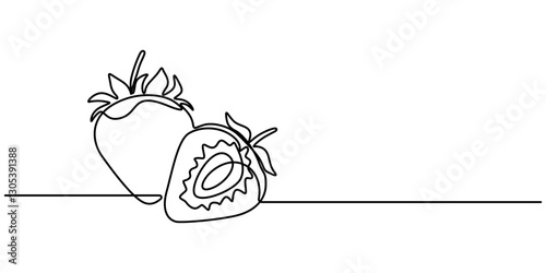 Vector strawberry with one line style and spots, Single continuous line drawing of organic strawberry for fruit icon fresh berries fruitage concept, Vector illustration with continuous line drawing.