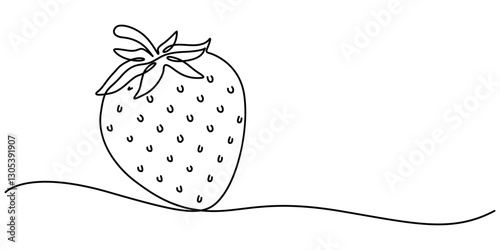 Vector strawberry with one line style and spots, Single continuous line drawing of organic strawberry for fruit icon fresh berries fruitage concept, Vector illustration with continuous line drawing.