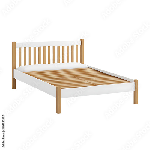 Wallpaper Mural Minimalist Wooden Bed Frame: Modern design with a white frame and natural wood slats. Perfect for a simple, stylish bedroom aesthetic. Torontodigital.ca