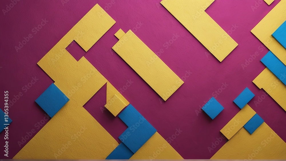Geometric shapes in gold and blue on a purple background. Modern, abstract design perfect for backgrounds, graphic elements, or contemporary projects. Geometric shapes in gold and blue on a purple background. Modern, abstract design perfect for backgrounds, graphic elements, or contemporary projects.