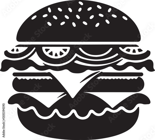 Burger silhouette vector art illustration. Black and white Burger vector illustration.