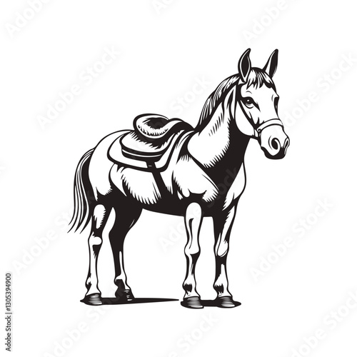 Black and White Mule Illustration High Resolution Monochrome Vector Clip Art