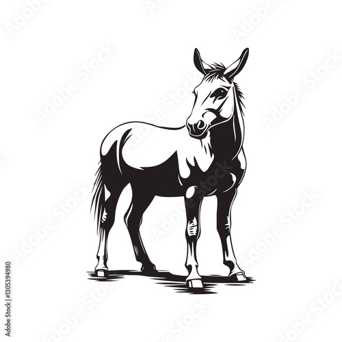 Black and White Mule Illustration High Resolution Monochrome Vector Clip Art