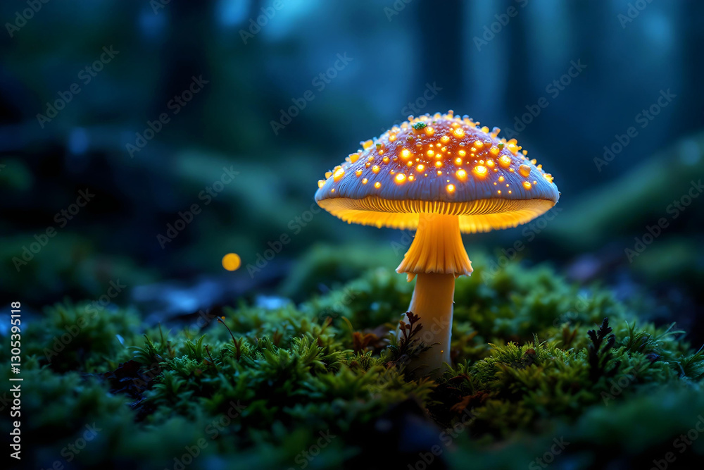 Fototapeta premium Glowing Bioluminescent Mushroom in an Enchanted Forest